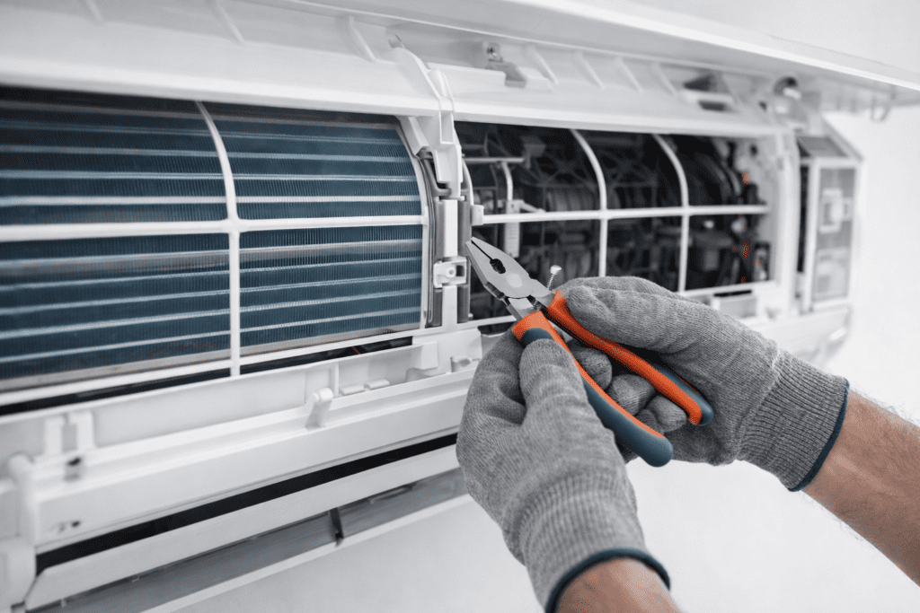 AC repair technician fixing cooling issue